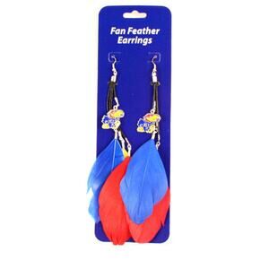 NCAA Kansas Jayhawks Dangle Feather Earrings Licensed Pair Team Fan Blue Red